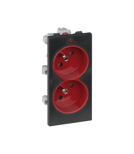 Gniazdo podwójne CIMA z bolcem uziemiającym z sygnalizacją napięcia 16A 250V zaciski śrubowe 108×52mm czerwony szary grafit S2/6