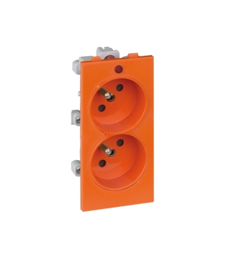 Gniazdo podwójne CIMA z bolcem uziemiającym z sygnalizacją napięcia 16A 250V zaciski śrubowe 108×52mm pomarańczowy S2/7