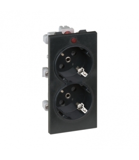 Gniazdo podwójne CIMA SCHUKO z sygnalizacją napięcia 16A 250V zaciski śrubowe 108×52mm szary grafit S1/14