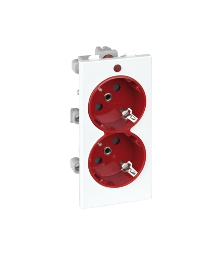 Gniazdo podwójne CIMA SCHUKO z sygnalizacją napięcia 16A 250V zaciski śrubowe 108×52mm czerwony czysta biel S1/6/9