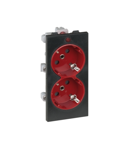 Gniazdo podwójne CIMA SCHUKO z sygnalizacją napięcia 16A 250V zaciski śrubowe 108×52mm czerwony szary grafit S1/6/14