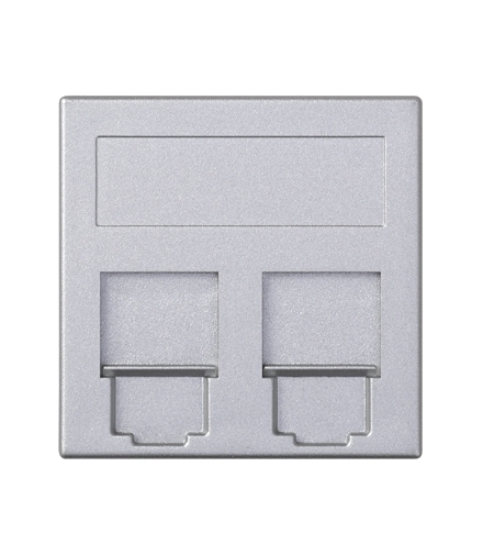 Plakietka teleinformatyczna SIMON 500 keystone podwójna płaska uniwersalna z osłonami 50×50mm aluminium 50000089-033