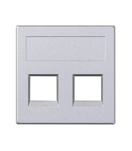 Plakietka teleinformatyczna SIMON 500 keystone podwójna bez osłon płaska uniwersalna 50×50mm aluminium 50000189-033