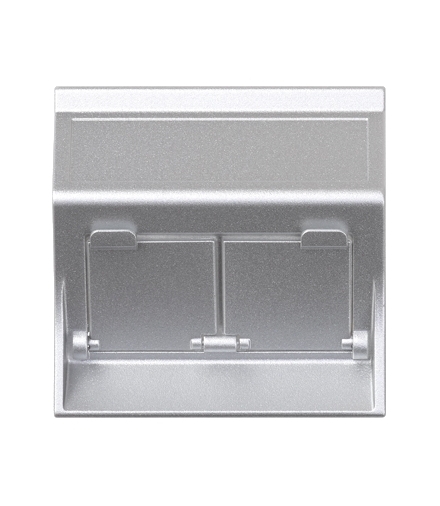 Plakietka teleinformatyczna SIMON 500 do adapterów MD podwójna skośna z osłonami 50×50mm aluminium 50000086-033
