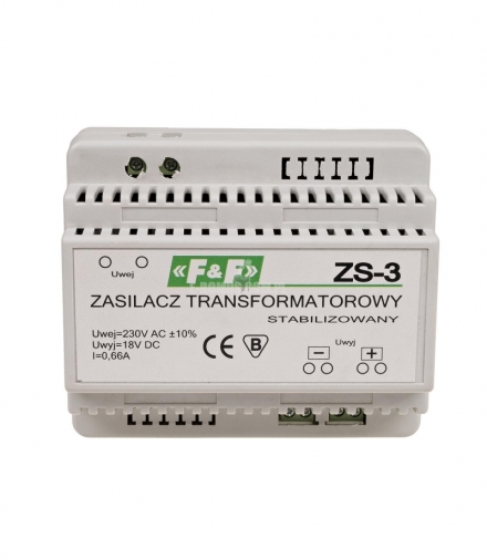 Zasilacz 18V 12W, 0.66A DIN ZS-3