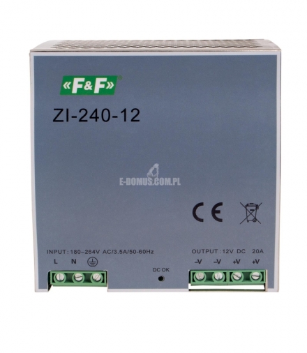 Zasilacz 12V 240W, 20A DIN ZI-240-12