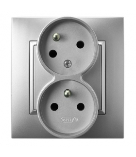 ARIA GP-2UC/18 Gniazdo podwójne z uziemieniem z funkcją niezamienności faz, SREBRO