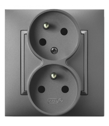 ARIA GP-2UC/70 Gniazdo podwójne z uziemieniem z funkcją niezamienności faz, SZARY MAT