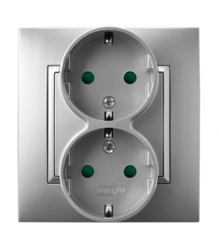 ARIA GP-2USP/18 Gniazdo podwójne z uziemieniem schuko z przesłonami torów prądowych, SREBRO