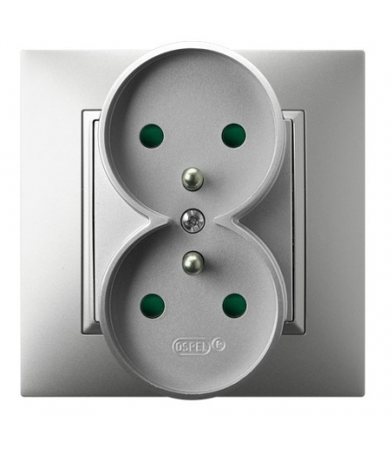 ARIA GP-2UZP/18 Gniazdo podwójne z uziemieniem z przesłonami torów prądowych, SREBRO