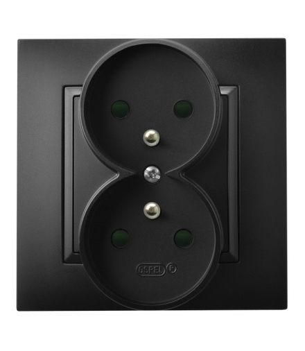 ARIA GP-2UZP/33 Gniazdo podwójne z uziemieniem z przesłonami torów prądowych, CZARNY METALIK