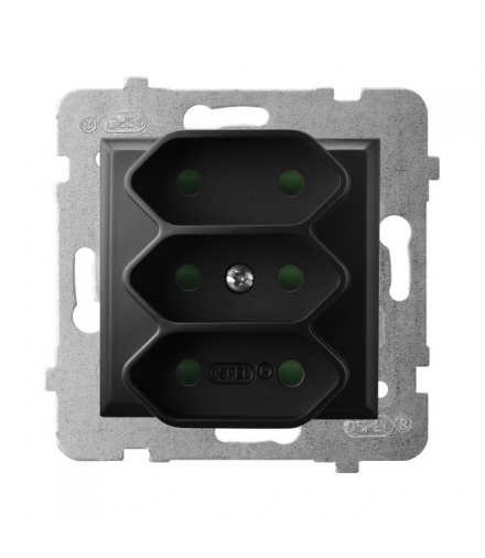 ARIA GP-3UP/m/33 Gniazdo potrójne EURO z przesłonami torów prądowych, CZARNY METALIK