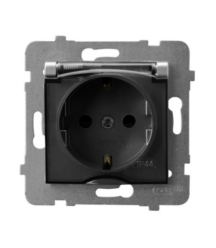 ARIA GPH-1US/m/18/d Gniazdo bryzgoszczelne z uziemieniem schuko IP-44 wieczko przezroczyste, SREBRO