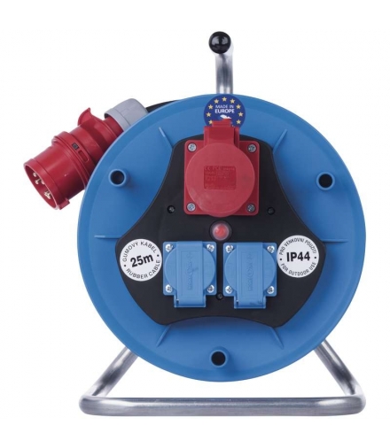 Przedłużacz bębnowy ogrodowy 25 m / 3 gniazda / czarny / guma / 230V/400V / 1,5 mm2 EMOS P193250