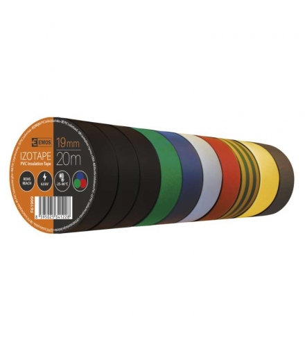 Taśma izolacyjna PVC 19mm / 20m mix opakowanie 10 sztuk EMOS F61999