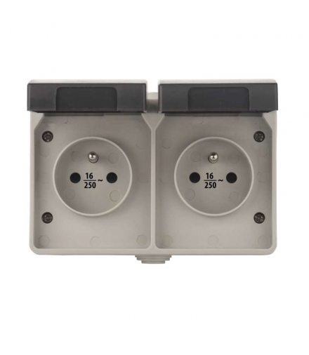 Gniazdo podwójne IP44 szaro-czarne EMOS A1397.1