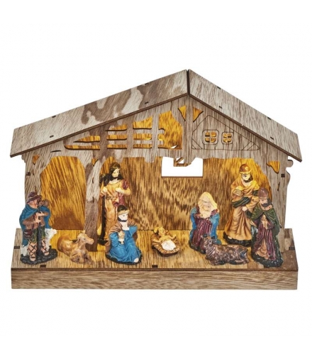 Dekoracje - 5 LED szopka 26x19 cm 3x AA, ciepła biel, IP20, timer EMOS DCWW14