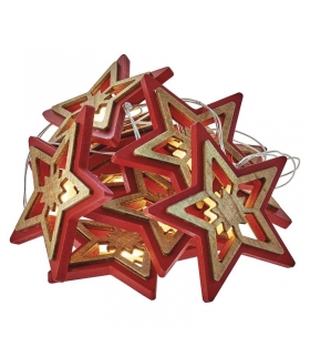 Dekoracje 10 LED 1,35m drewniane gwiazdki 2x AA WW, timer EMOS ZY2071