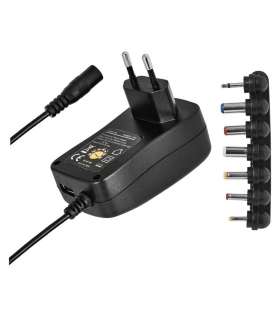 Zasilacz impulsowy 3-12V 1000mA, (3V, 4,5V, 5V, 6V, 7,5V, 9V, 12V), 1A, regulowany + USB z wymiennymi końcówkami, USB EMOS N3111