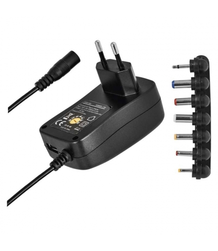 Zasilacz impulsowy 3-12V 1500mA, (3V, 4,5V, 5V, 6V, 7,5V, 9V, 12V), 1.5A, regulowany + USB z wymiennymi końcówkami, USB EMOS N3112