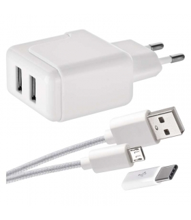 Zasilacz USB SMART 3,1A + przewód micro USB + USB-C EMOS V0119