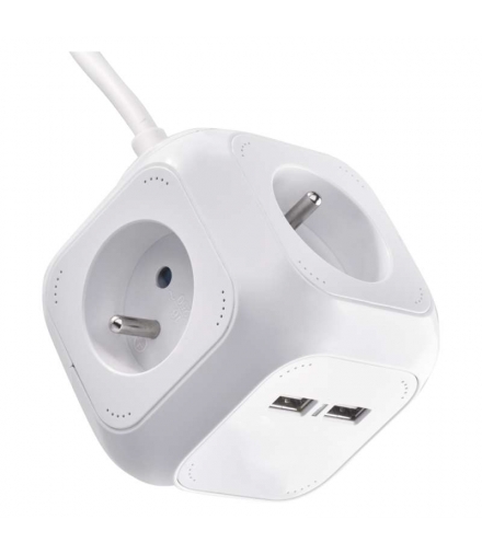 Przedłużacz - kostka 1,9 m / 4 gniazda / biały / PVC / z USB portem / 1 mm2 EMOS P04119U