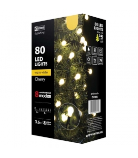 Lampki choinkowe 80 LED kulki 8m WW, 8 programów EMOS ZY1455