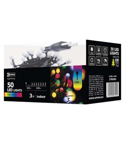 Lampki choinkowe 50 LED kulki 2,5m IP20 MULTIKOLOR EMOS ZYK0203