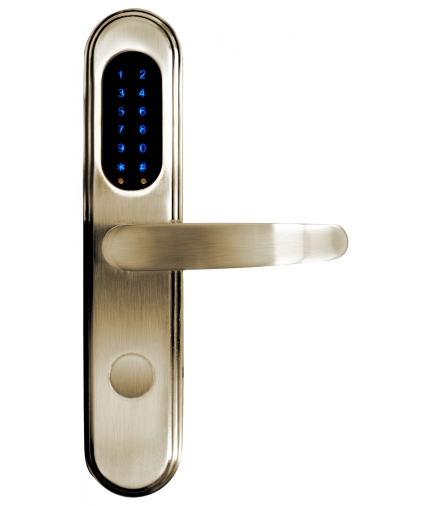 SZYLD ZAMKA ELEKTROMECHANICZNEGO SmartLock ELH-15B9 brass z klawiaturą dotykową, sterowaniem SMS, czytnikiem Mifare, modułem Blu