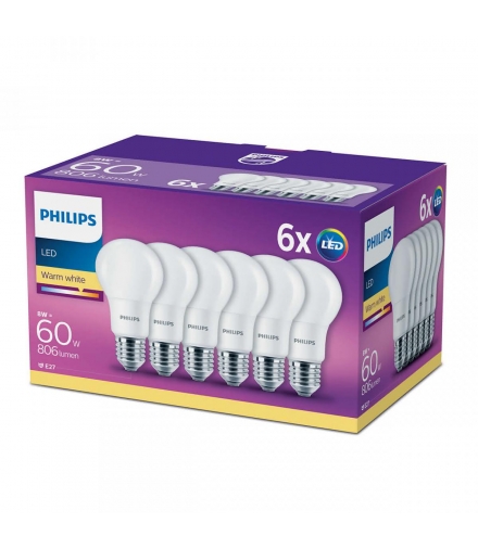 Żarówka LED Philips 8W 60W E27 ciepła 6 SZTUK!