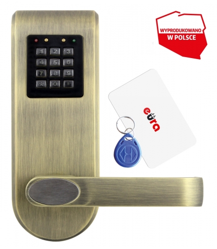 SZYLD Z KONTROLĄ DOSTĘPU EURA ELH-72B9 BRASS z czytnikiem RFID i szyfratorem, uniwersalny rozstaw śrub mocujących