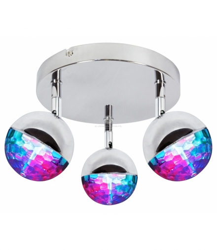 PARTY LAMPA SUFITOWA PLAFON 3X3W LED RGB GŁÓWKA OKRĄGŁA 1E Z PRZEGUBEM KD SYSTEM CHROM Candellux 98-67784
