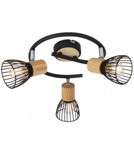 ANTICA LAMPA SUFITOWA SPIRALA 3 X MAX 25W E14 CZARNY + DREWNO Candellux 98-60952