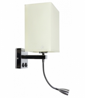 BOHO LAMPA KINKIET 1X40W E27 + 2W LED CHROM ABAŻ. PROSTOKĄTNY BEŻOWY 18X12X21 CM Candellux 21-58270