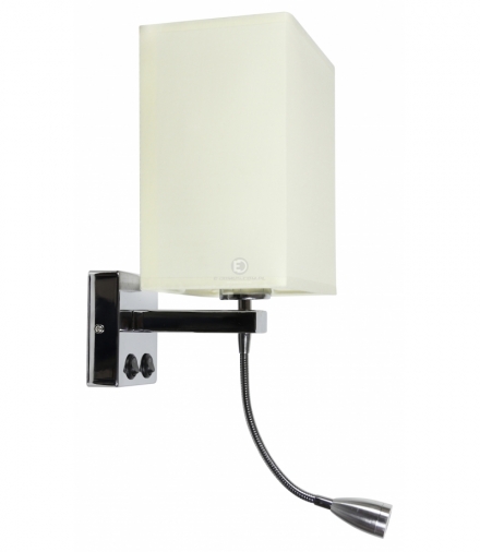 BOHO LAMPA KINKIET 1X40W E27 + 2W LED CHROM ABAŻ. PROSTOKĄTNY BEŻOWY 18X12X21 CM Candellux 21-58270