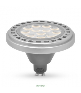 Żarówka AR111 GU10, 12W, barwa światła ciepła biała, obudowa w kolorze srebrnym, klosz ryflowany, kąt rozsyłu światła 30°