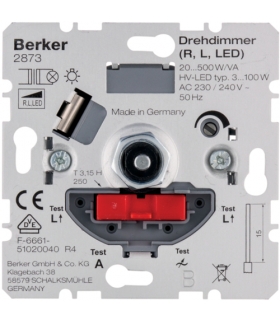 one.platform Ściemniacz obrotowy obc. R/L 20-500W obsługa lamp LED 3-100W Berker 2873