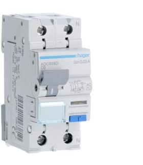 ADC956D RCBO Wyłącznik różnicowoprądowy z członem nadprądowym 1P+N 6kA C 6A/30mA Typ AC Hager