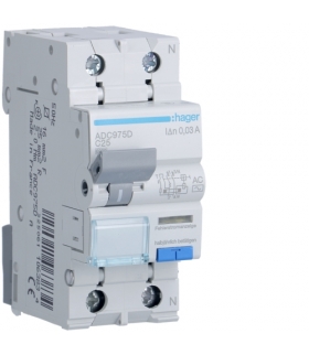 ADC975D RCBO Wyłącznik różnicowoprądowy z członem nadprądowym 1P+N 6kA C 25A/30mA Typ AC Hager