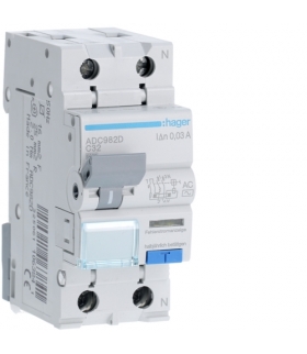 ADC982D RCBO Wyłącznik różnicowoprądowy z członem nadprądowym 1P+N 6kA C 32A/30mA Typ AC Hager