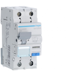 ADC990D RCBO Wyłącznik różnicowoprądowy z członem nadprądowym 1P+N 6kA C 40A/30mA Typ AC Hager