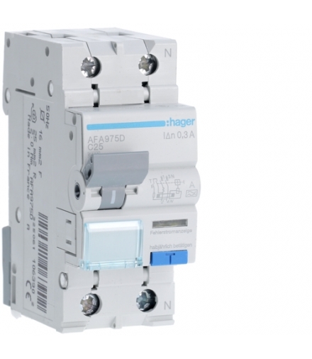 AFA975D RCBO Wyłącznik różnicowoprądowy z członem nadprądowym 1P+N 6kA C 25A/300mA Typ A Hager