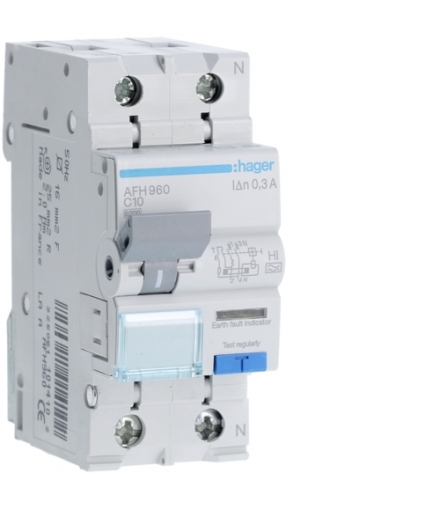 AFH960 RCBO Wyłącznik różnicowoprądowy z członem nadprądowym 1P+N 6kA C 10A/300mA Typ A-HI Hager