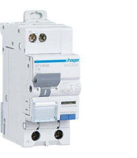 AFH966 RCBO Wyłącznik różnicowoprądowy z członem nadprądowym 1P+N 6kA C 16A/300mA Typ A-HI Hager
