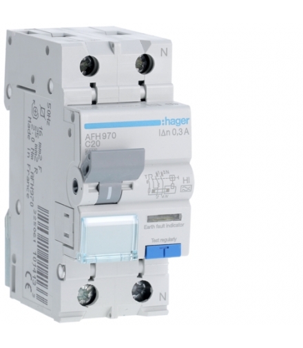 AFH970 RCBO Wyłącznik różnicowoprądowy z członem nadprądowym1P+N 6kA C 20A/300mA Typ A-HI Hager