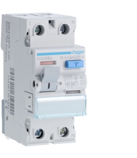 CCC216J RCCB Wyłącznik różnicowoprądowy 1P+N 16A 10mA 6kA AC Hager