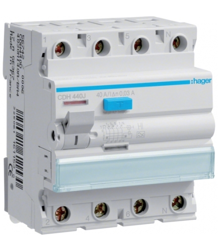 CDH440J RCCB Wyłącznik różnicowoprądowy 3P+N 40A 30mA 6kA HI Hager