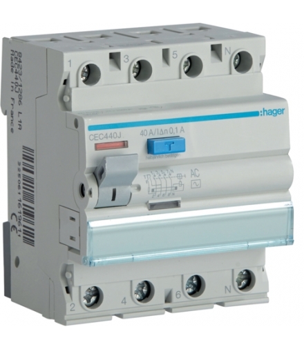 CEC440J RCCB Wyłącznik różnicowoprądowy 3P+N 40A 100mA 6kA AC Hager