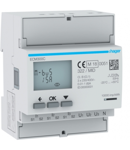 ECM300C Licznik energii elektr. 3-fazowy, przekł. 1-5A 4M, M-bus, MID Hager