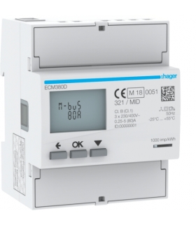 ECM380D Licznik energii elektrycznej 3-fazowy, 80A 4M, M-bus, MID Hager